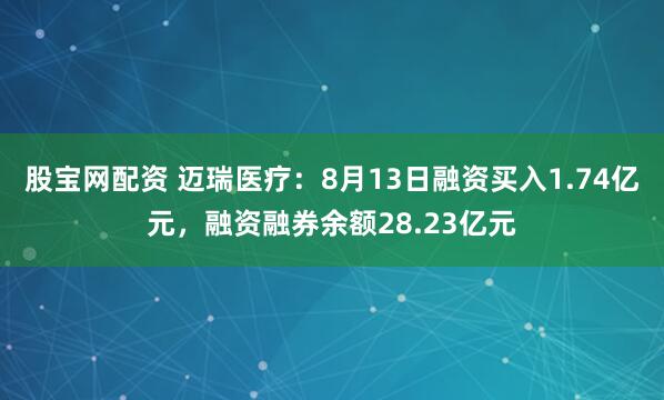 股宝网配资 迈瑞医疗：8月13日融资买入1.74亿元，融资融券余额28.23亿元